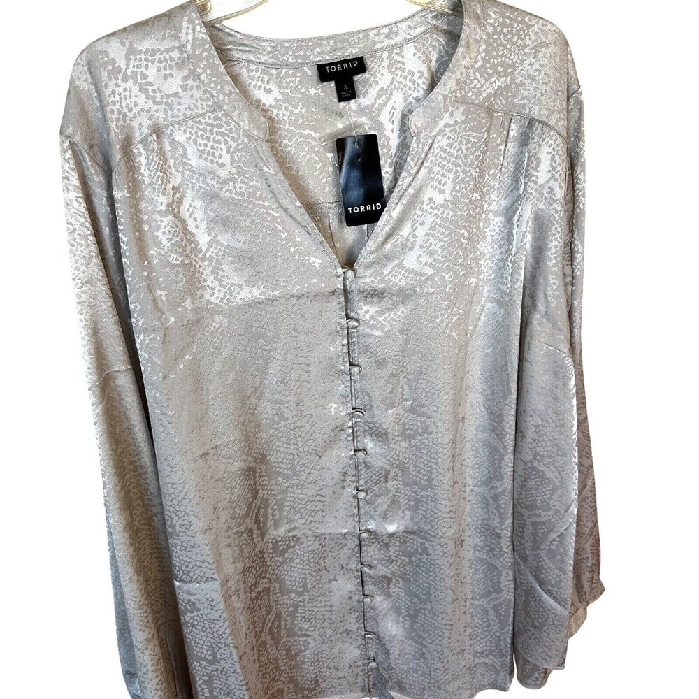 Womens Torrid Top Plus Size Cream Long Sleeve Blouse Animal Print Flowy